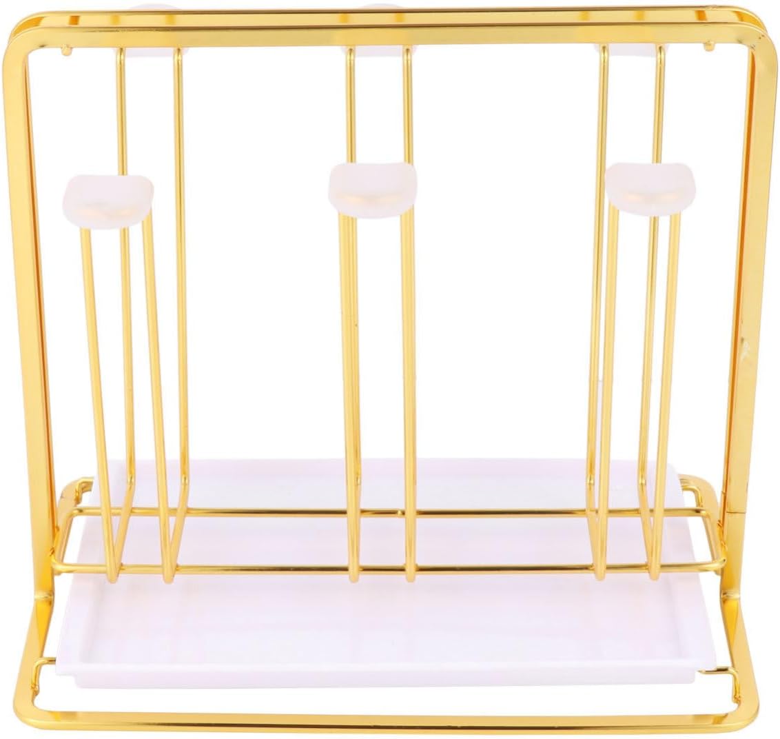 Mipcase Cup Drying Rack Square Base Design Organizer with 6 Hooks and Detachable Drip Tray, Iron Bottle Drying Stand with Non-Slip Bottom for Glass and Accessories at Home or Hotel