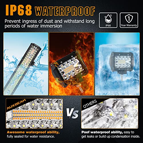 Auxbeam 2Pcs 4" 120W Led Pods + 20" 420W Led Light Bar, 6 Modes Amber White Strobe Offroad Fog Lights Dual Color Warning Spot Flood Driving Lights For Trucks Car Atv Jeep Pickup #TOP4
