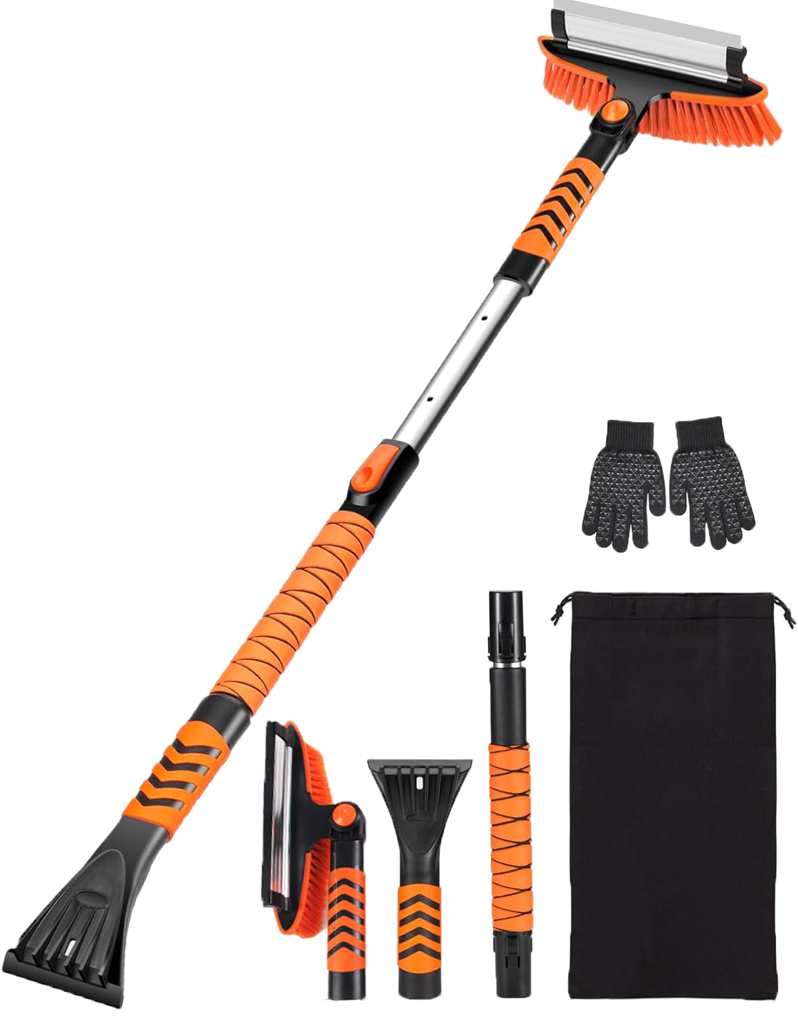 Direct 90-110CM Auto Ausziehbare Schneebesen,Reinigungsbürste Eiskratzer Schneebürste für Auto LKW SUV MPV Leichtes Haltbarkeit,mit Schaumstoffgriff and 180 ° Grad Bürstenkopf(orange Farbe)