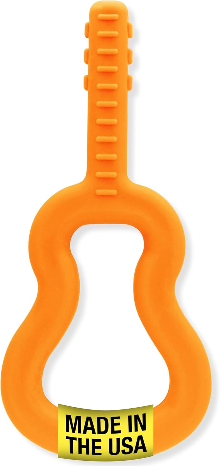 ARK Guitar Oral Motor Chew, Sensory Toys for Kids and Adults, Chewy Fidget for Autism, ADHD, SPD, Anxiety, Medical-Grade Chew Tools, XXT, Very Firm, Orange