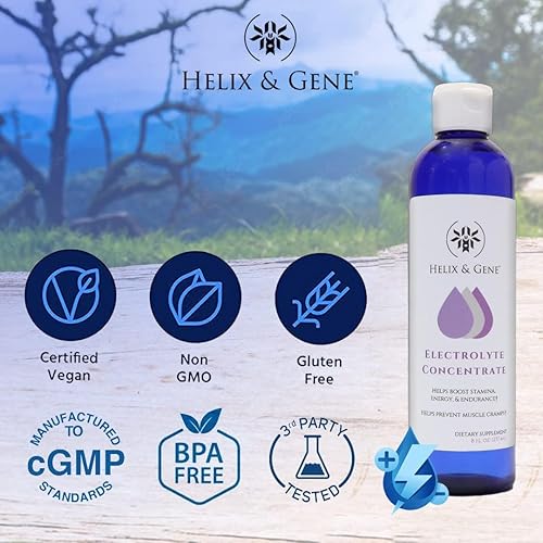 Miniatura 4 de Helix & Gene Gotas concentradas de electrolitos líquidos, minerales traza de apoyo energético (8 onzas) + botella de agua de vidrio de borosilicato