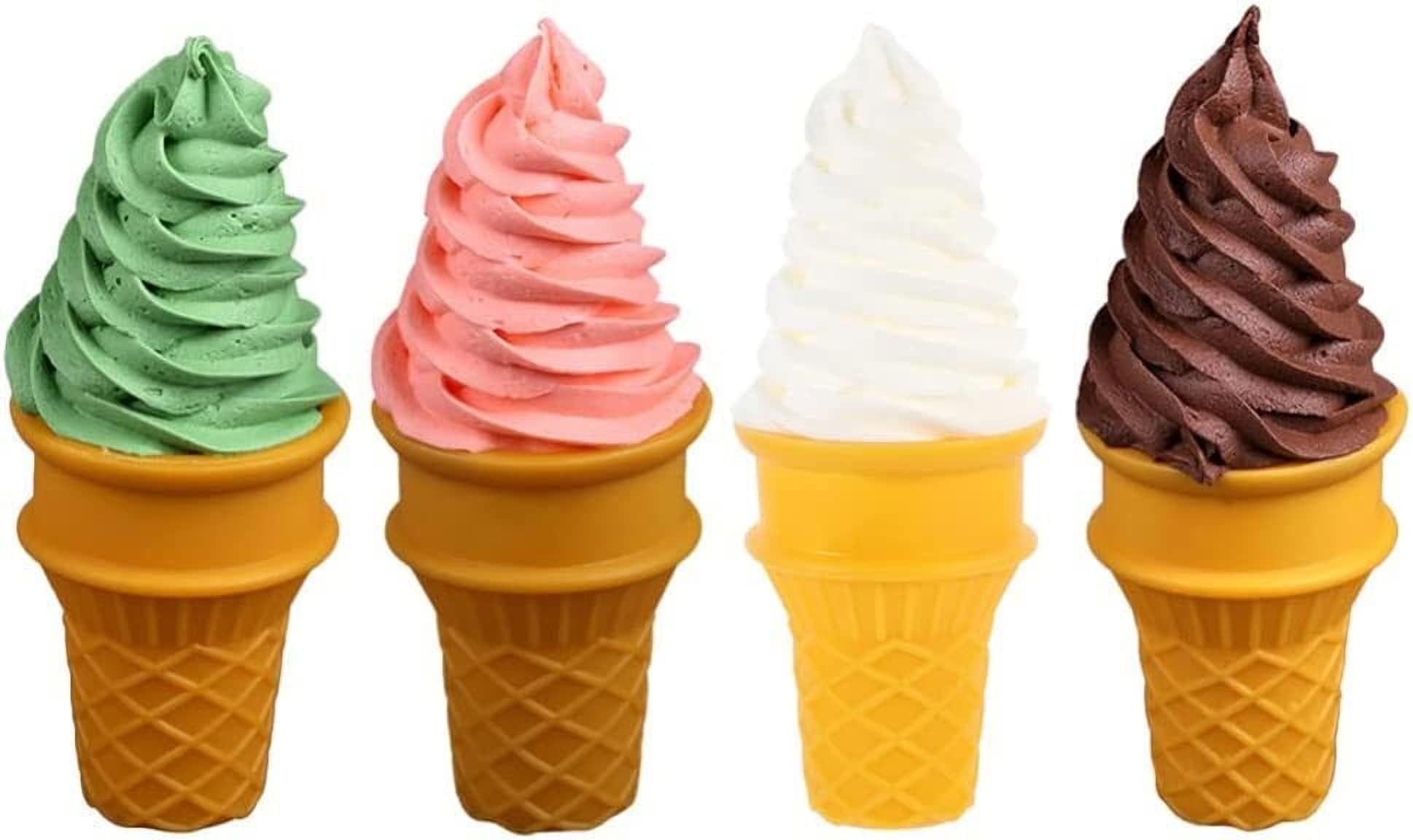 Fake Ice Cream Cone Artificial Ice Cream Model Pretend Play Kitchen Food Toy for Shop Window Display Decor Party Photo Props (bright color(4PCS))