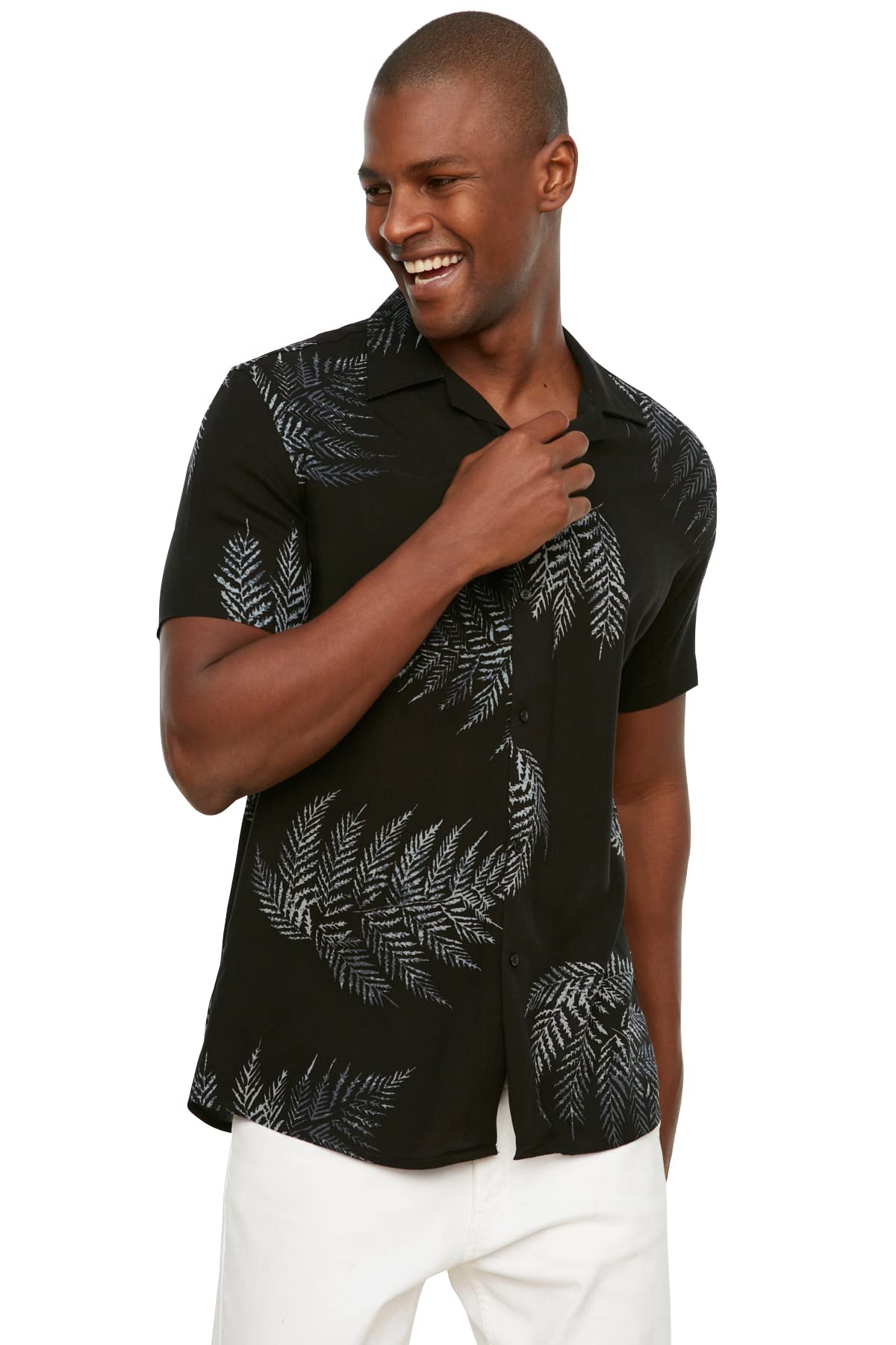 Trendyol Man Regular Basic Shirt Collar Woven Shirt Schwarz