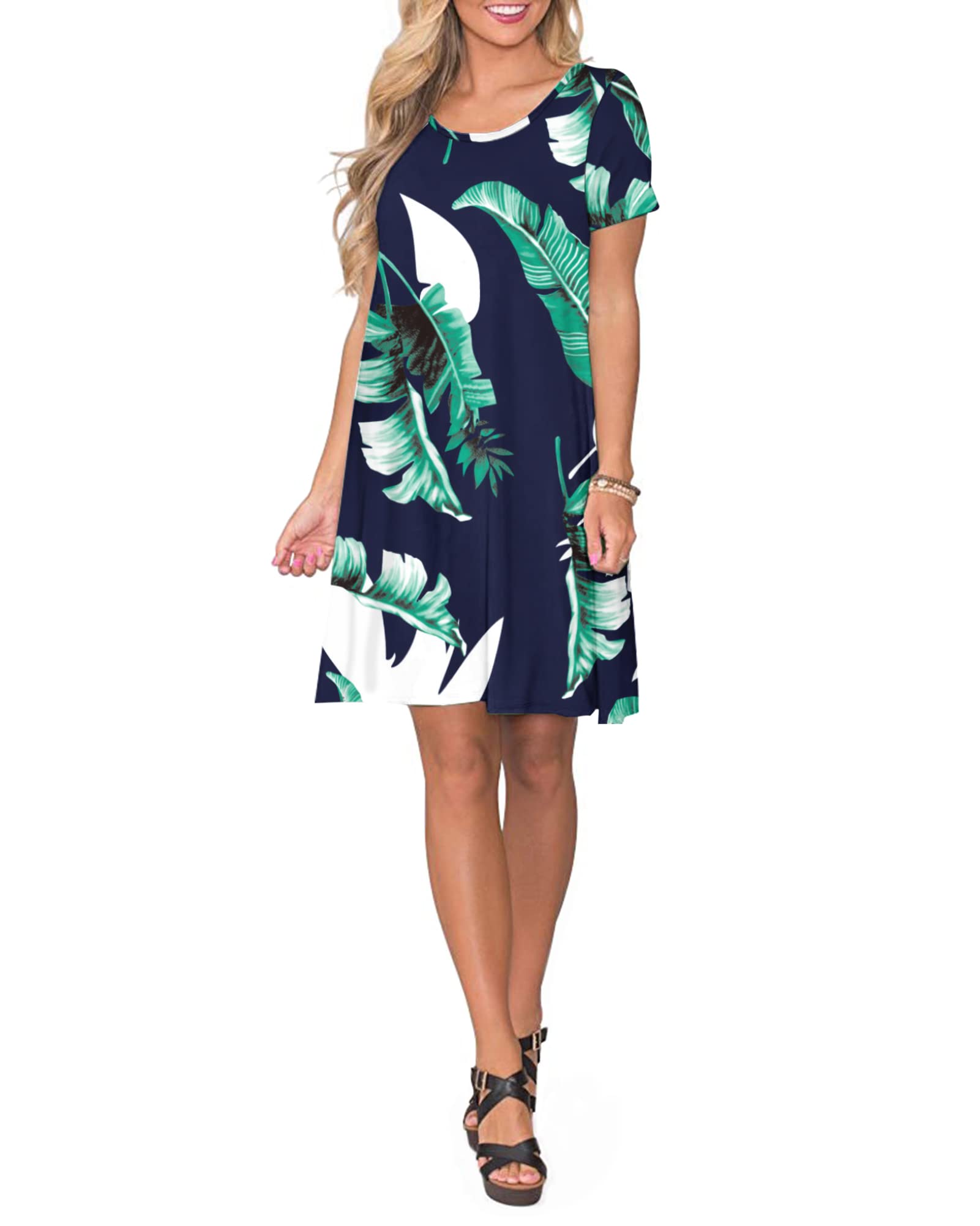 AUSELILY Abito Estivo Donna T-Shirt Casual Vestito a Manica Corta Abiti Corto con Tasche Scollo a Rotondo