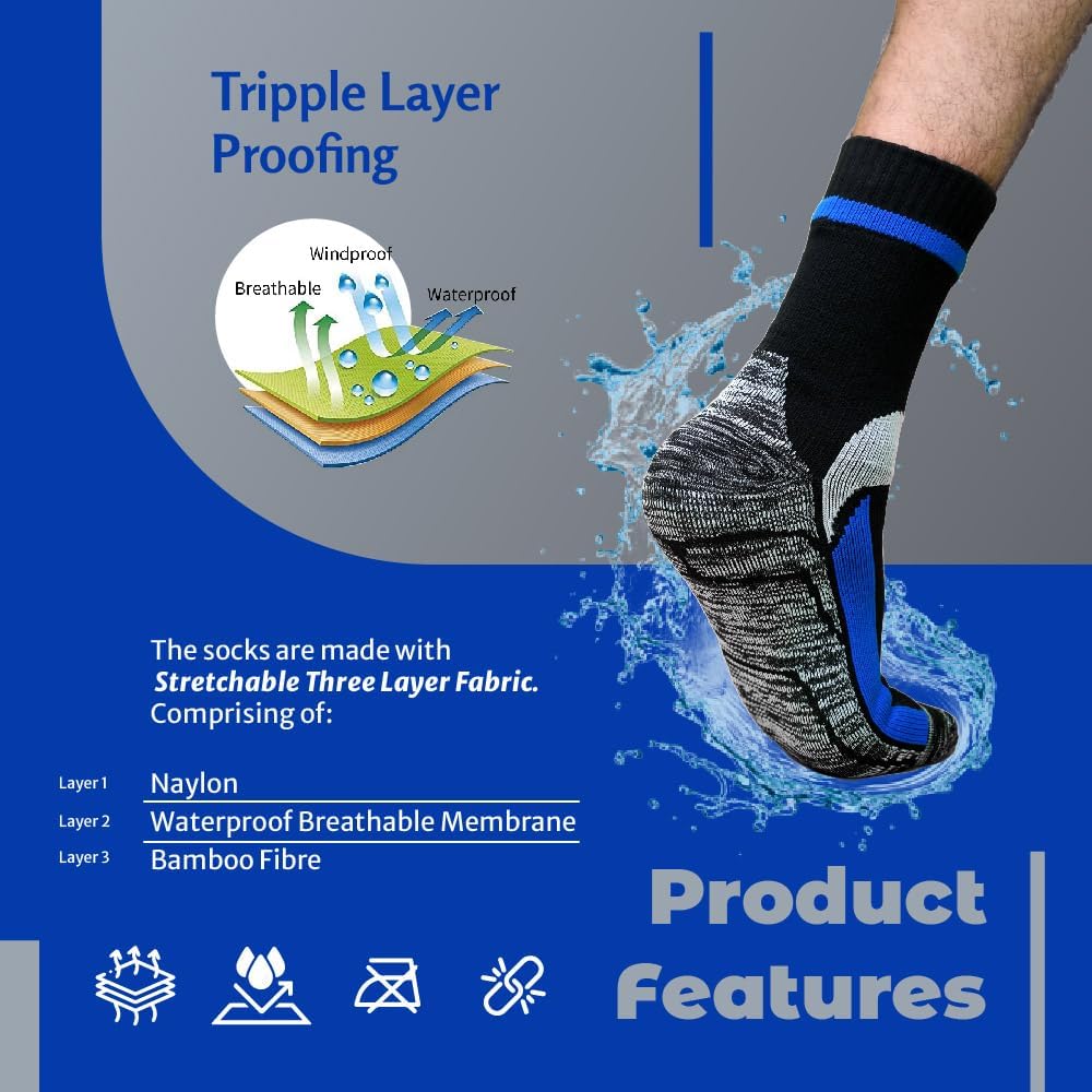 Waterproof Socks for Men & Women | Breathable 3-Layer Hiking Cycling Outdoor Socks | Wudhu Socks