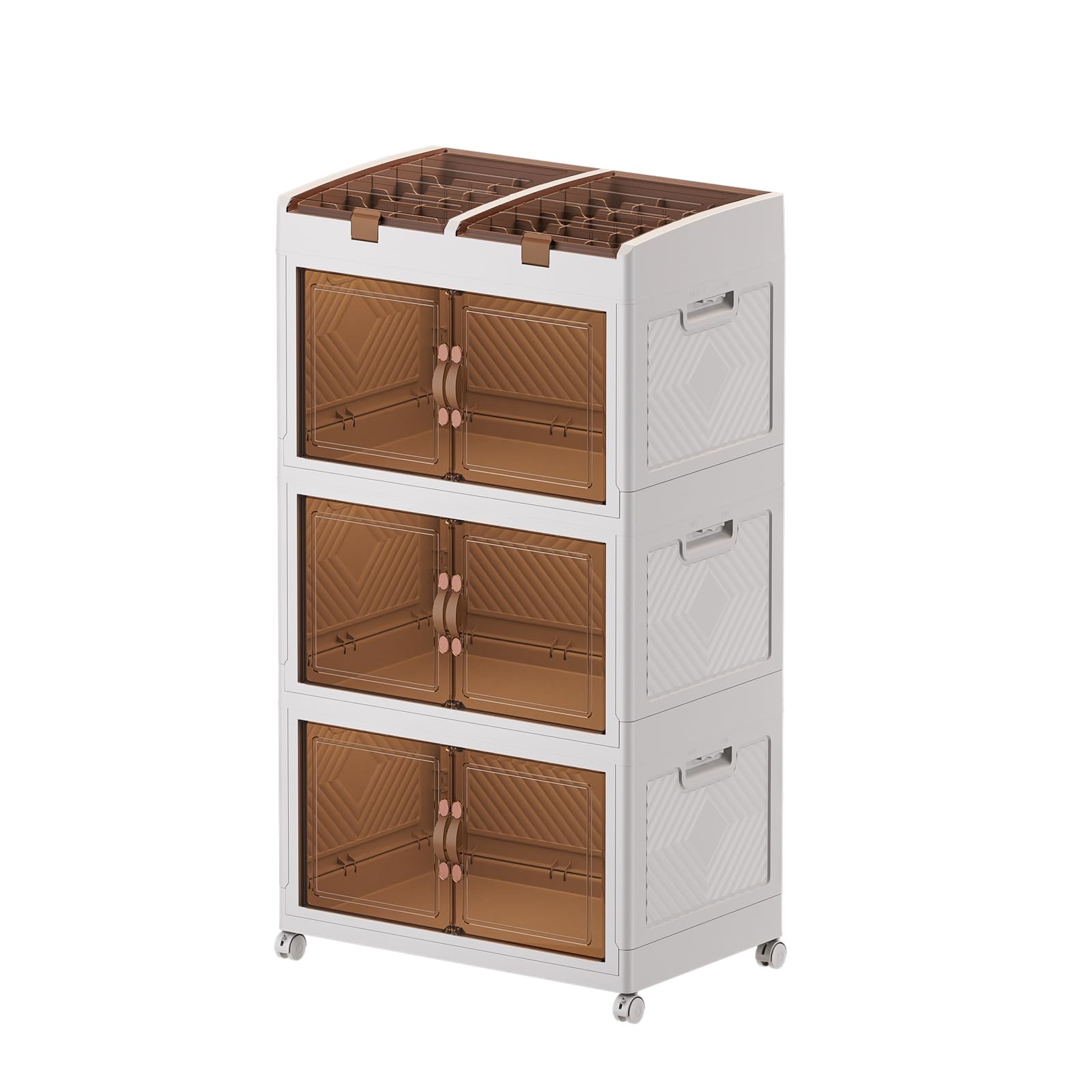 Caja de almacenamiento de plástico con tapa, organizador de armario plegable de 166 L, unidad de almacenamiento apilable con ruedas, cubos de almacenamiento con puerta de apertura para cocina, baño,