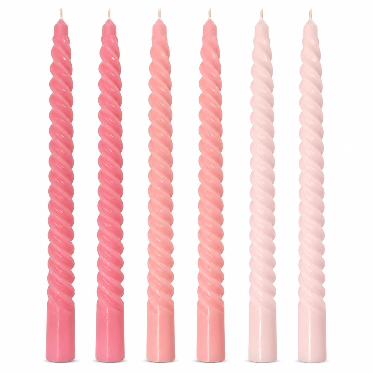 Photo 1 of 10 Inch Gradient-Pink Spiral Taper Candle Set, 6 Pack Unscented Dripless Candlesticks for Wedding, Holiday Décor, and Festive Dinners