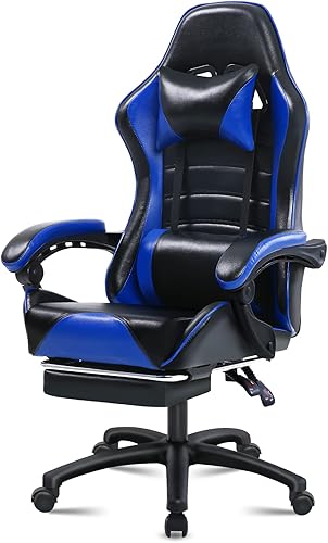 Silla de videojuegos para adultos, silla de juegos de masaje con reposapiés, almohada lumbar ajustable para niños, cómoda silla de computadora con