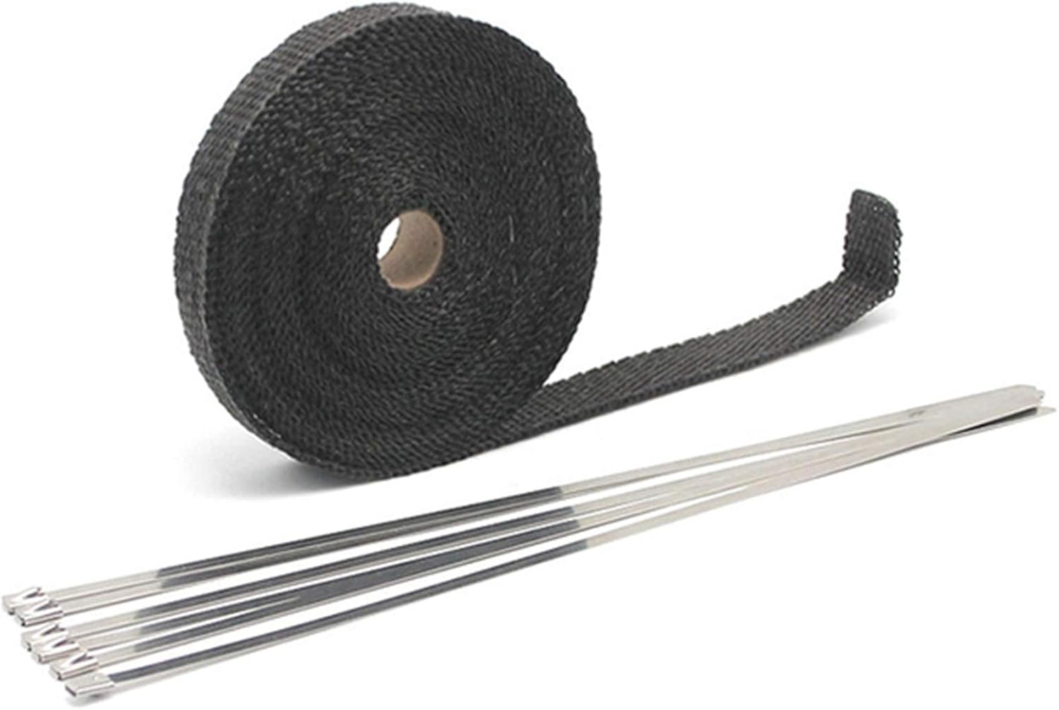 2.5cm*5M Motorcycle Exhaust Heat Shield Thermal Exhaust Tape Heat Wrap Fiberglass with Stainless Ties for Motocross(2.5cmx5m Black)