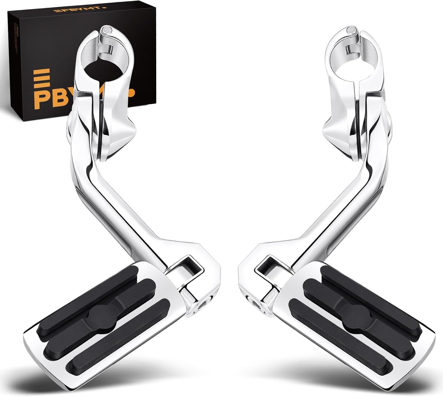 PBYMT Highway Pegs Short Angled 304 Stainless Steel, Highway Footpegs Footrest Fit For 1''&1.25''(25/32mm) Crash Bars Compatible with Harley Davidson Touring Road Glide Road King Street Glide Chrome
