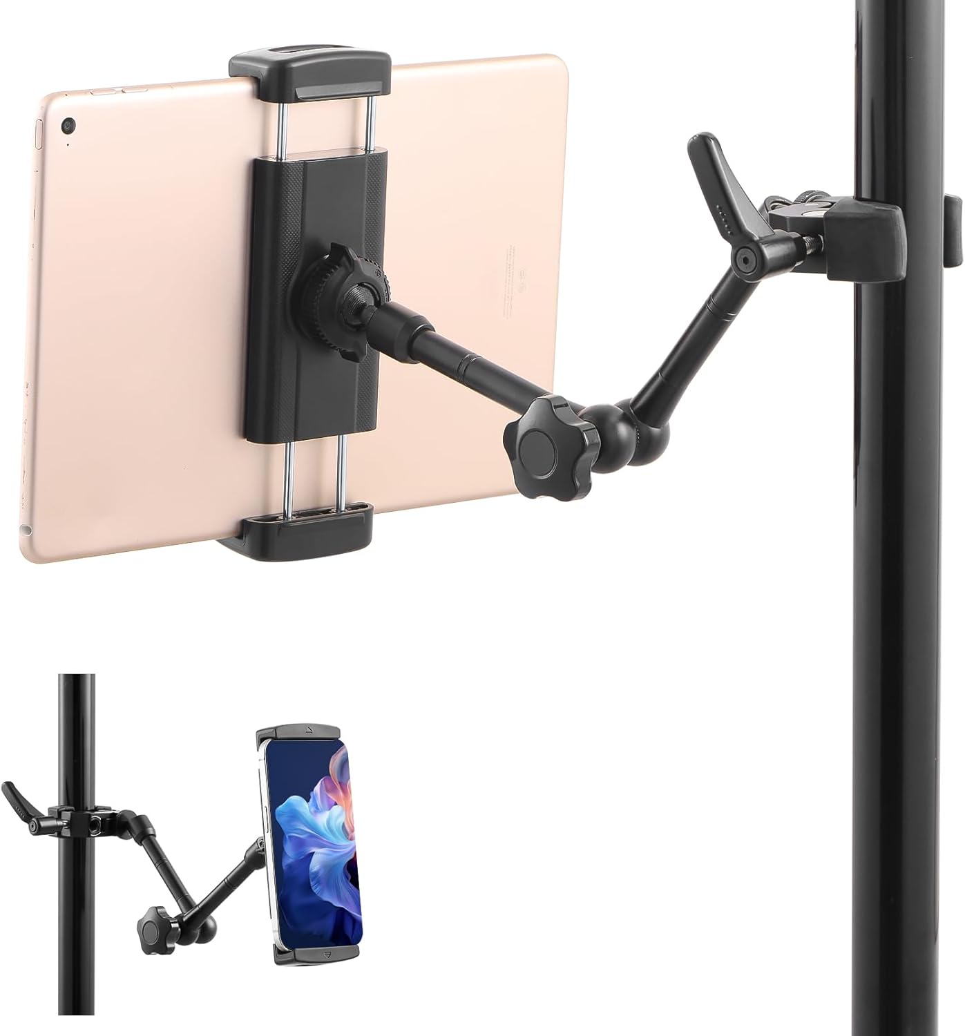 SH iPad Holder for Mic Stand - 11" Magic Arm iPad Stand Holder with Super Clamp, Tablet Holder for Mic Stand, 360° Rotation Adjustable Tablet Holder Compatible 4.7 to 13-inch iPad/iPhones/Tablets