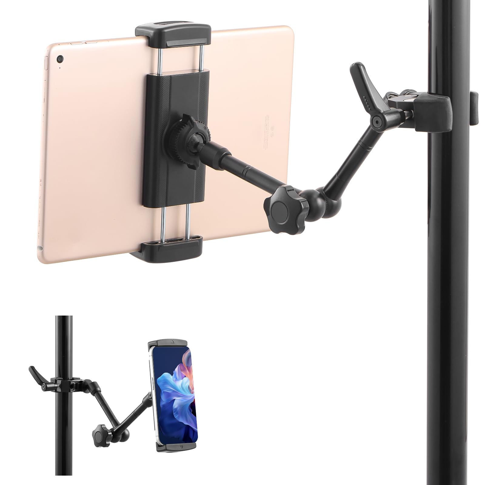Photo 1 of SH iPad Holder for Mic Stand - 11" Magic Arm iPad Stand Holder with Super Clamp, Tablet Holder for Mic Stand, 360° Rotation Adjustable Tablet Holder Compatible 4.7 to 13-inch iPad/iPhones/Tablets