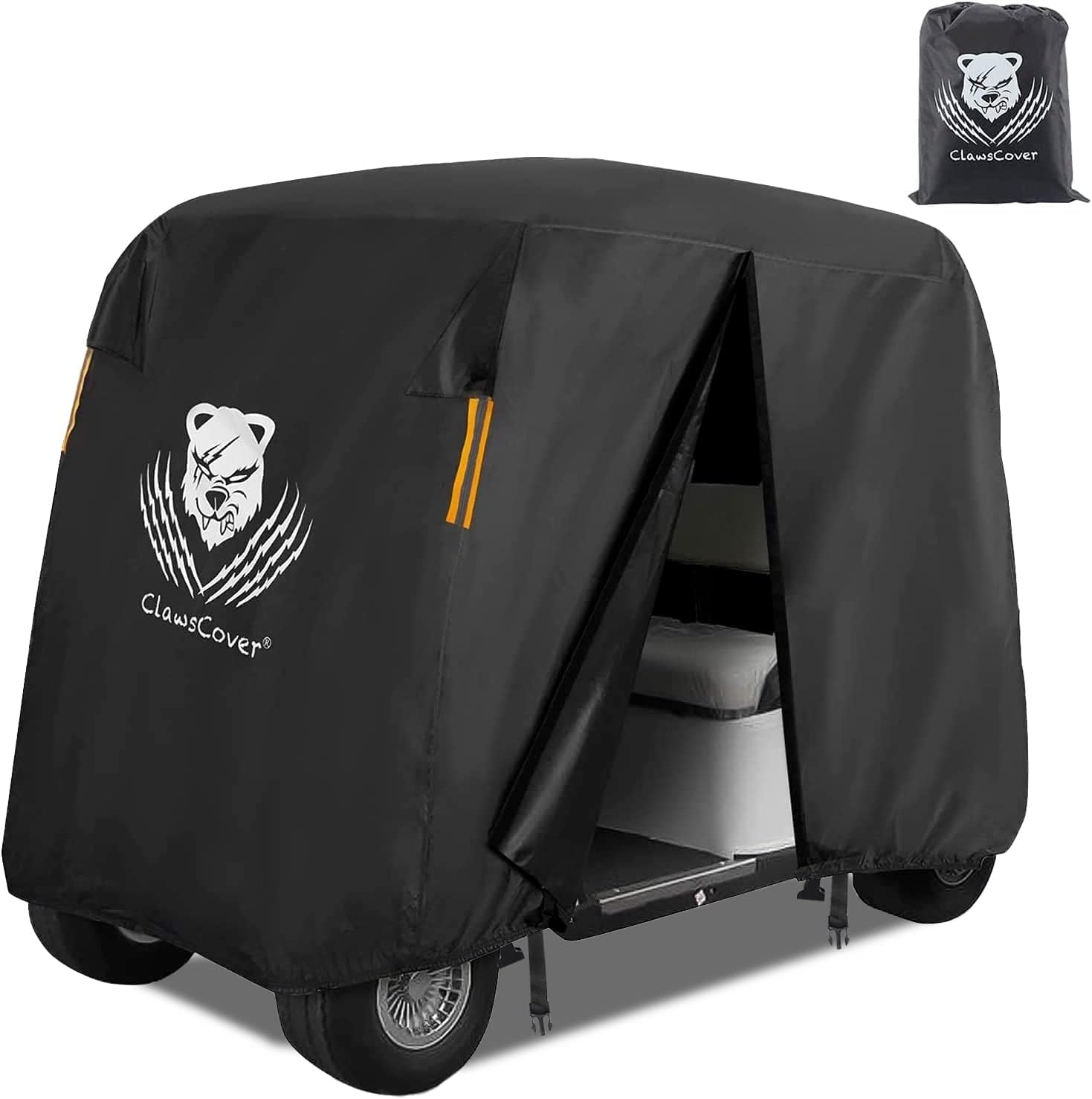 ClawsCover Golf Cart Covers 2 Passenger Fits for Club Car EZGO Yamaha,Durable Tearproof Weatherproof Anti-UV Polyester Cloth,Golfcart Outdoor Storage Cover with Reflective Strip,Buckle Straps