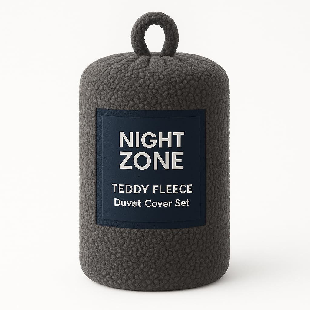 Nightzone Charcoal Teddy Fleece Duvet Cover Set With Pillow Case Thermal Fleece Warm Cosy Soft Fur Teddy Bedding Duvet Cover Set (, King)