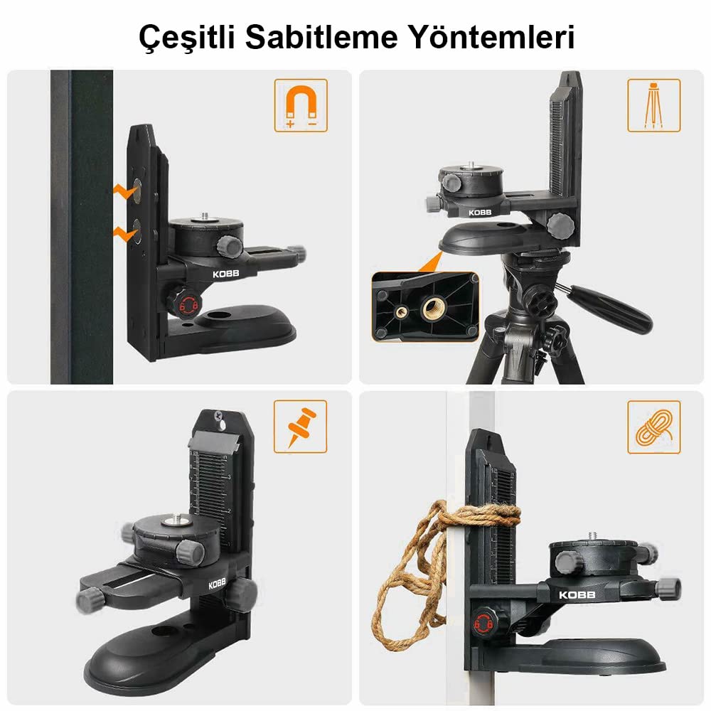 KOBB KBL10 Mıknatıslı Hassas Ayarlanabilir Lazer Hizalama Aparatı, Siyah