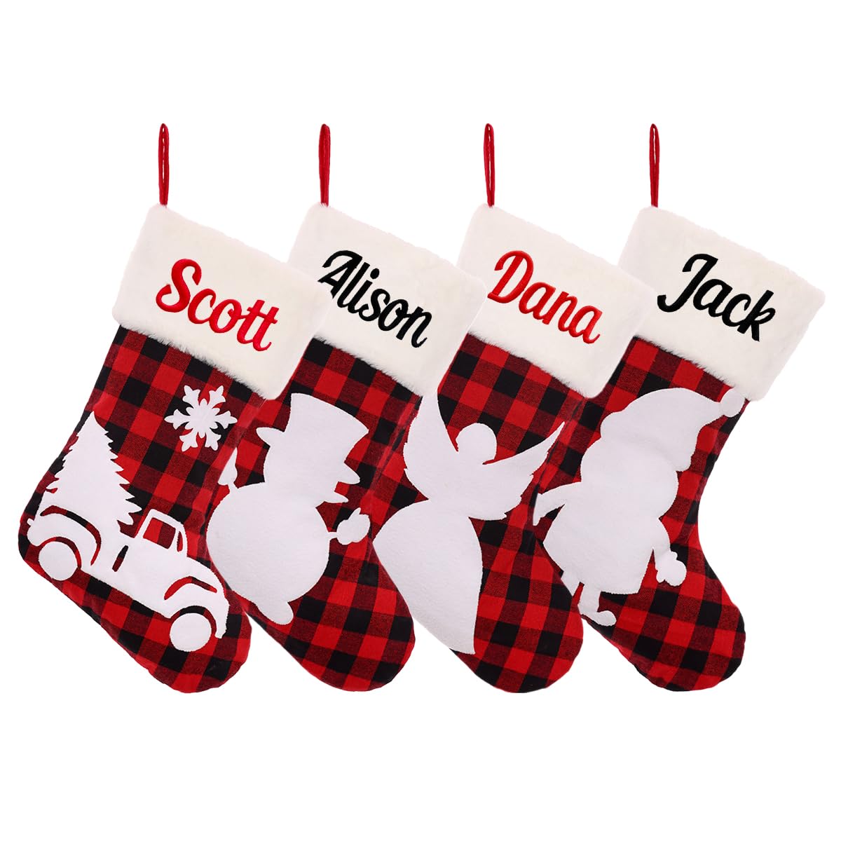 Personalized Christmas Stocking，Custom Embroidered Name Plaid Stockings,18 Inch Large Buffalo Red Xmas Stocking for Kids,Holiday Family Stocking for