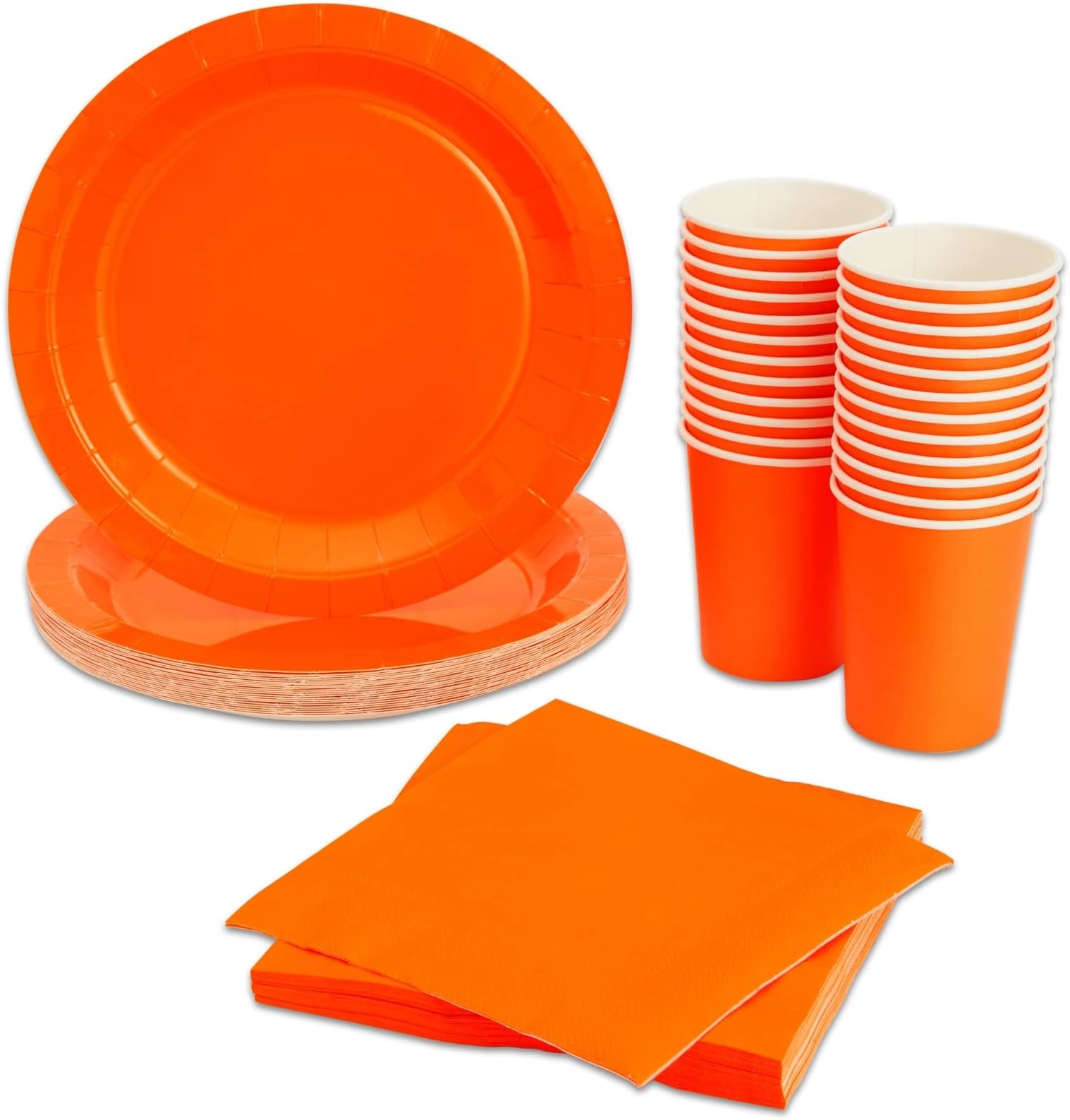 Juvale Orange Party Decorations Paper Plates, Cups & Napkins Set - 72 Pieces, Serves 24, 9 In Plates, 200 ml Cups, 13 x 13 in Napkins - Disposable Party Supplies for Birthday, Picnic & Events