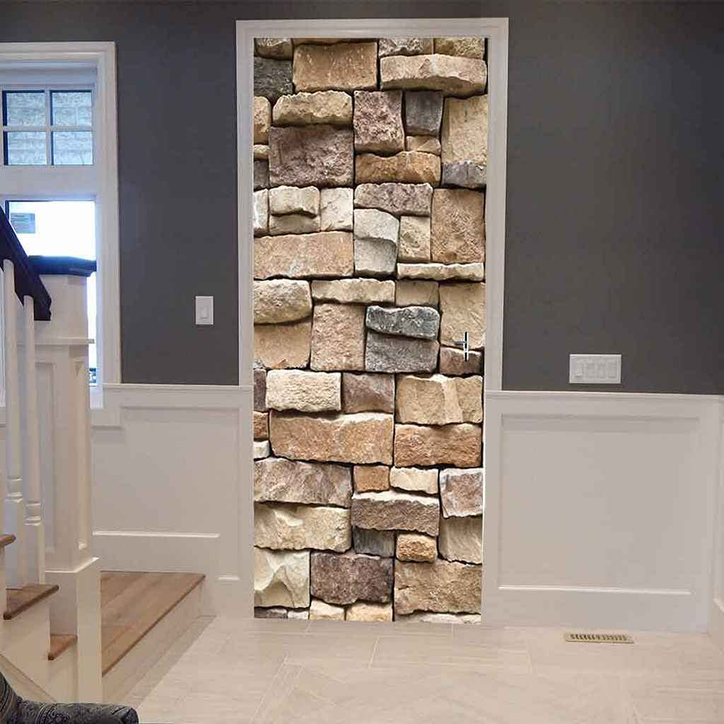 BARFPY 3D Photo Poster Creative Rock wall Wallpape Art Door Sticker Decals for Kids Bedrooms Nursery Livingroom, Wall Decal Self-Adhesive Waterproof Removable Door Murals Home Decoration 77x200cm