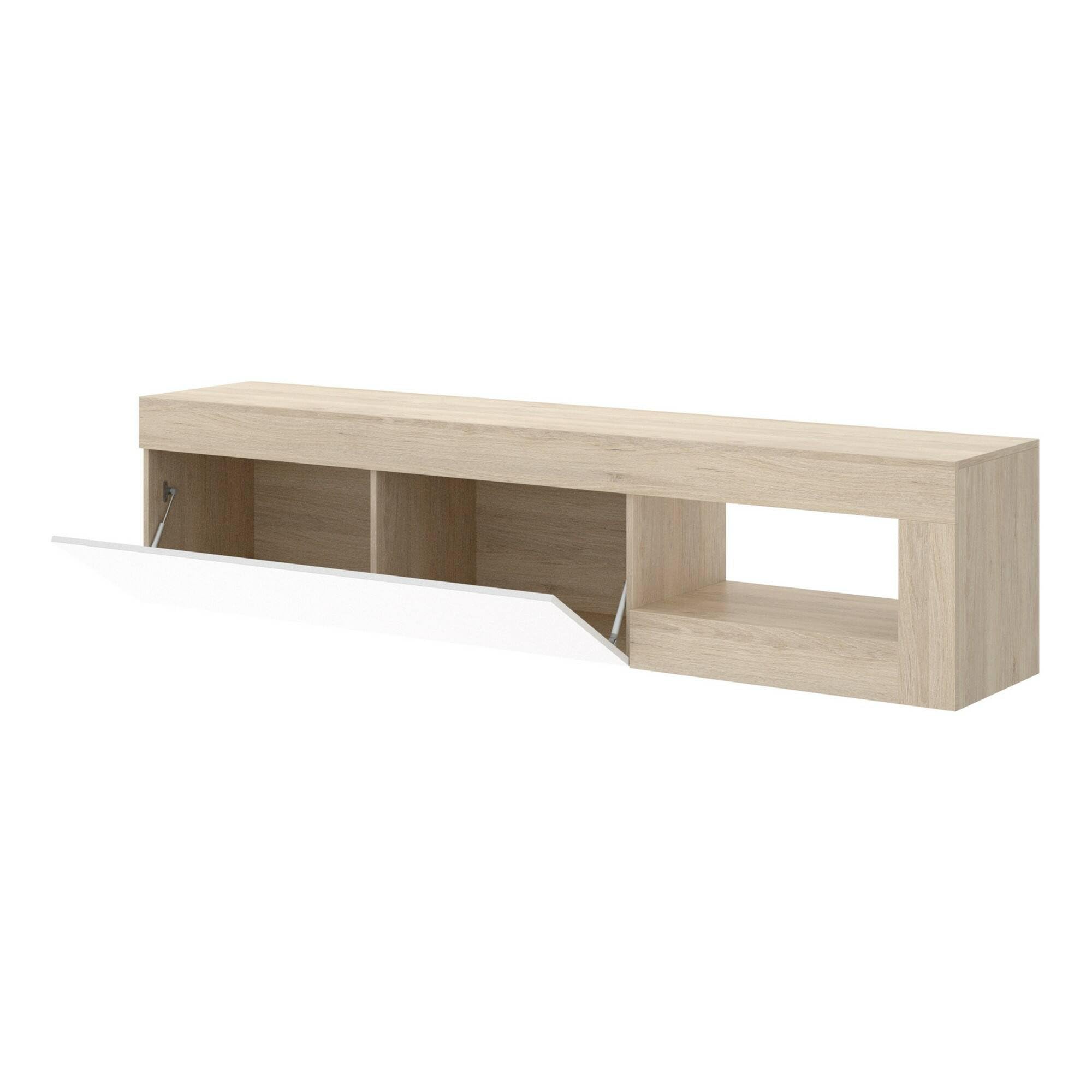 Dmora - Mobile porta TV Averau, Credenza bassa da soggiorno, Madia da salotto per televisione, 204x42h48 cm, Rovere e Bianco
