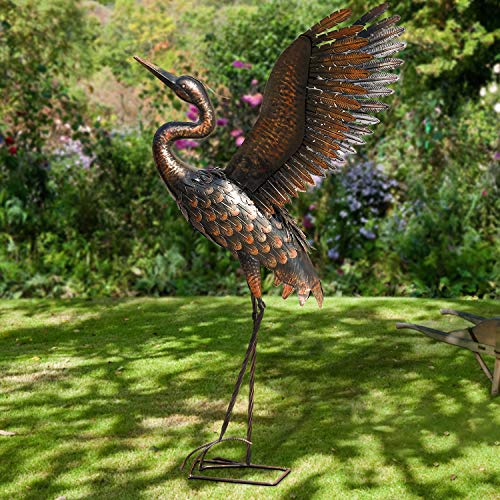 chisheen Garden Crane Statues for Outdoor Metal Yard Art Heron Statues Sculptures (Curved Neck)