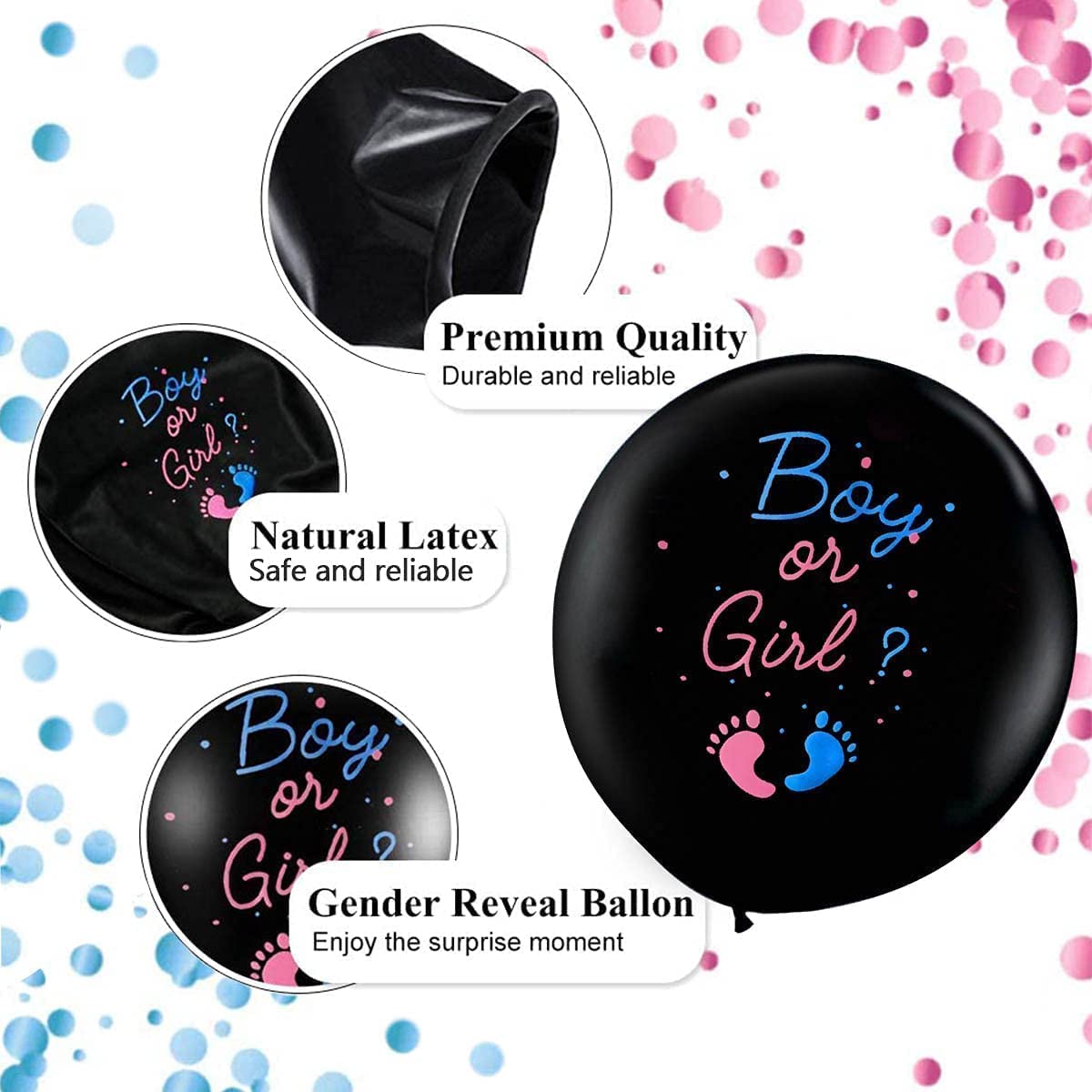 36", Ballon Révélateur De Genre, Gros Ballons Noirs Avec Confettis