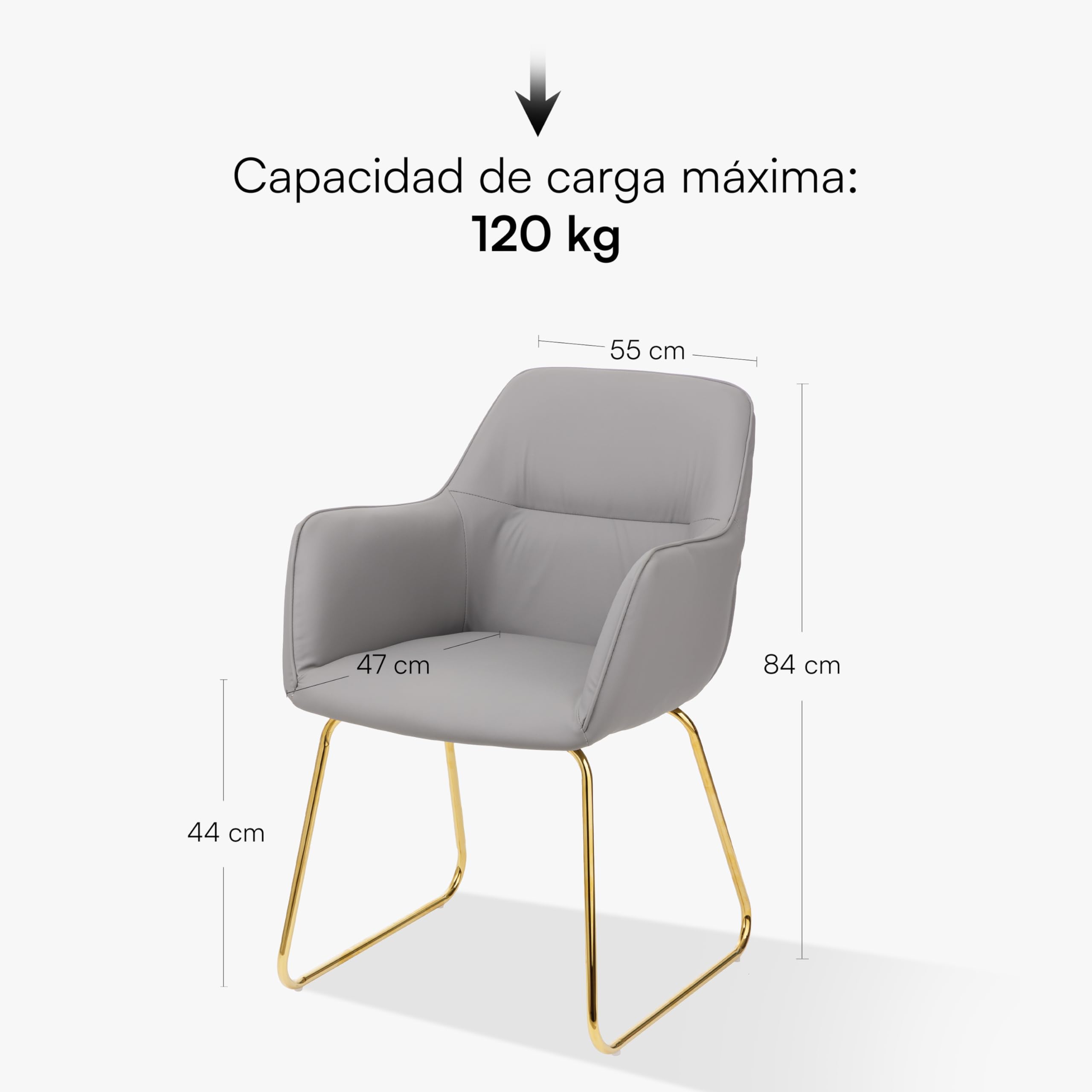 Baroni Home Sillón Moderno con Reposabrazos y Tapicería de Cuero Sintético y Patas de Acero Negro para Sala de Estar, Dormitorio, Rincón de Lectura, Gris, 55x85x47 cm