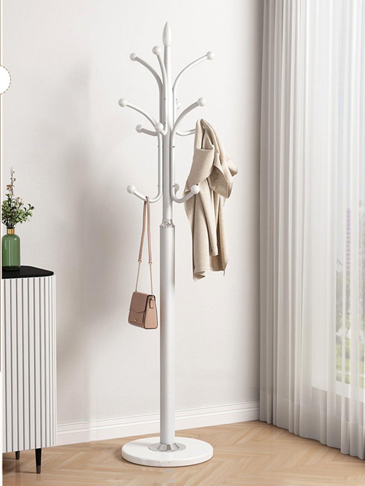 Attaccapanni da Terra,Appendiabiti in Metallo a Forma di Albero,Appendiabiti da Terra Ingresso,con Base in Marmo,6 Ganci,per Vestiti Cappelli Borse,Camera da Letto Ufficio