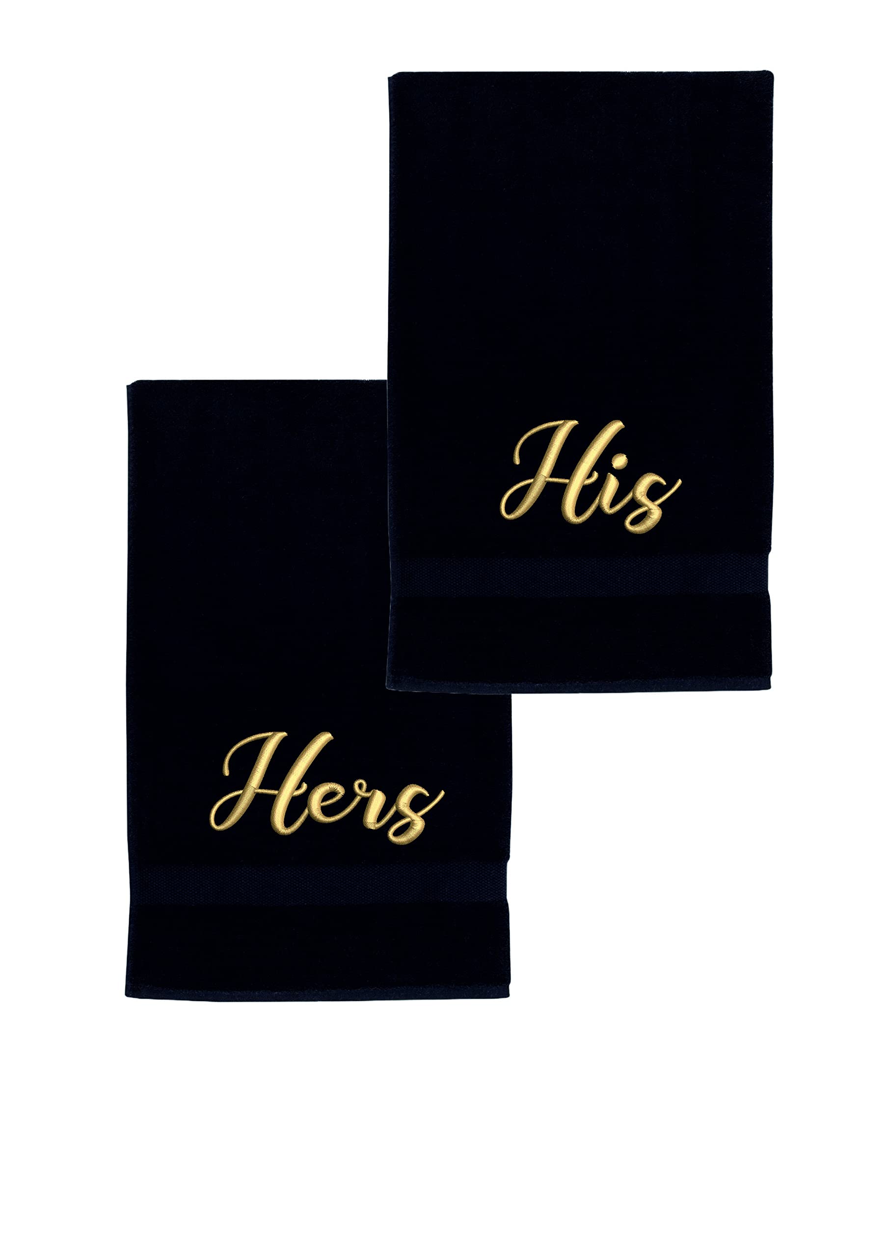 La Maison 100% Egyptian Cotton Embroidered His and Hers Soft Waffle Pack of 2 Couples Hand Towel Bath Towel Sets Wedding (Bath Sheet Set, Black)