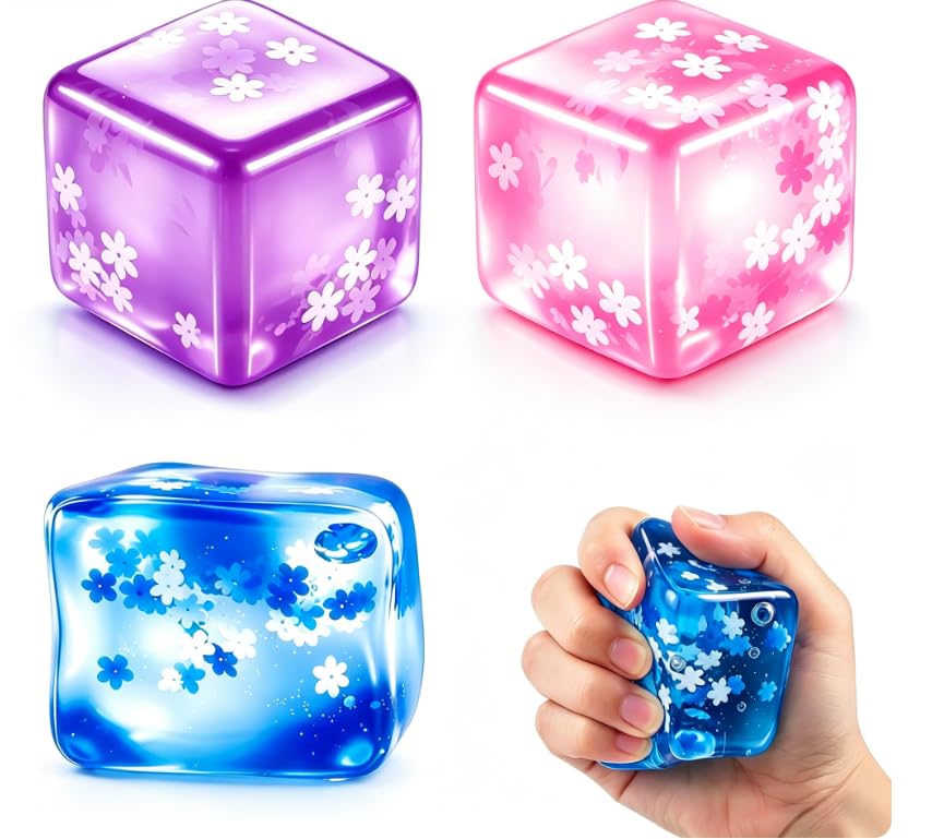 3Pcs ice cube, Sensory Fidget Items for Stress Relief and Focus Assistance, Soft Squeeze Cubes for Office Workers and Students