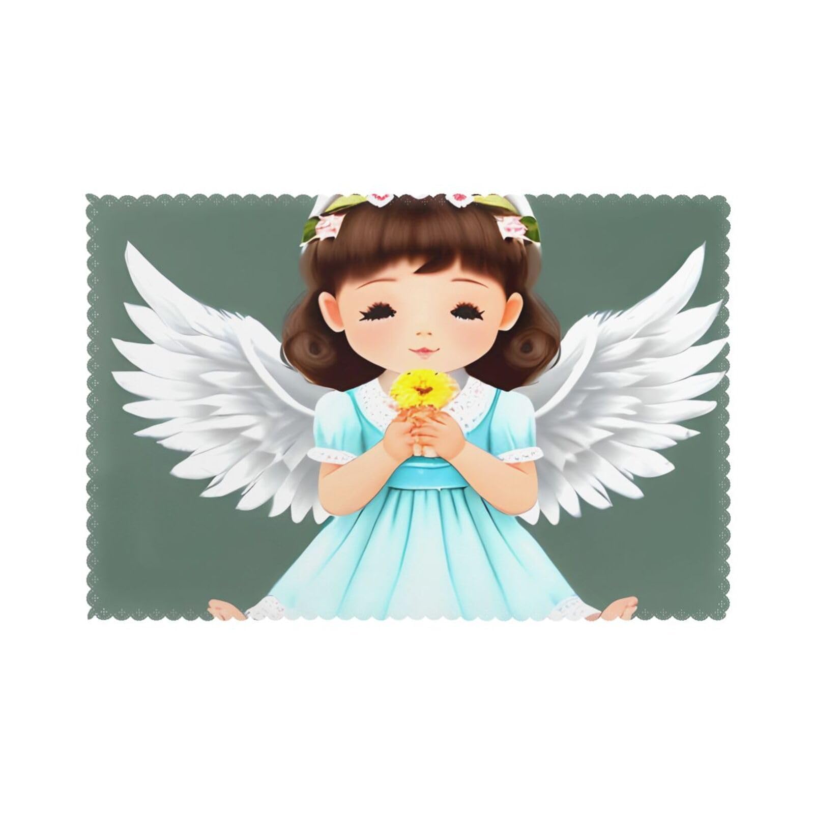 Cute little angel Placemat set of 6, oil-proof and insulated dining table placemats, washable and wipeable.