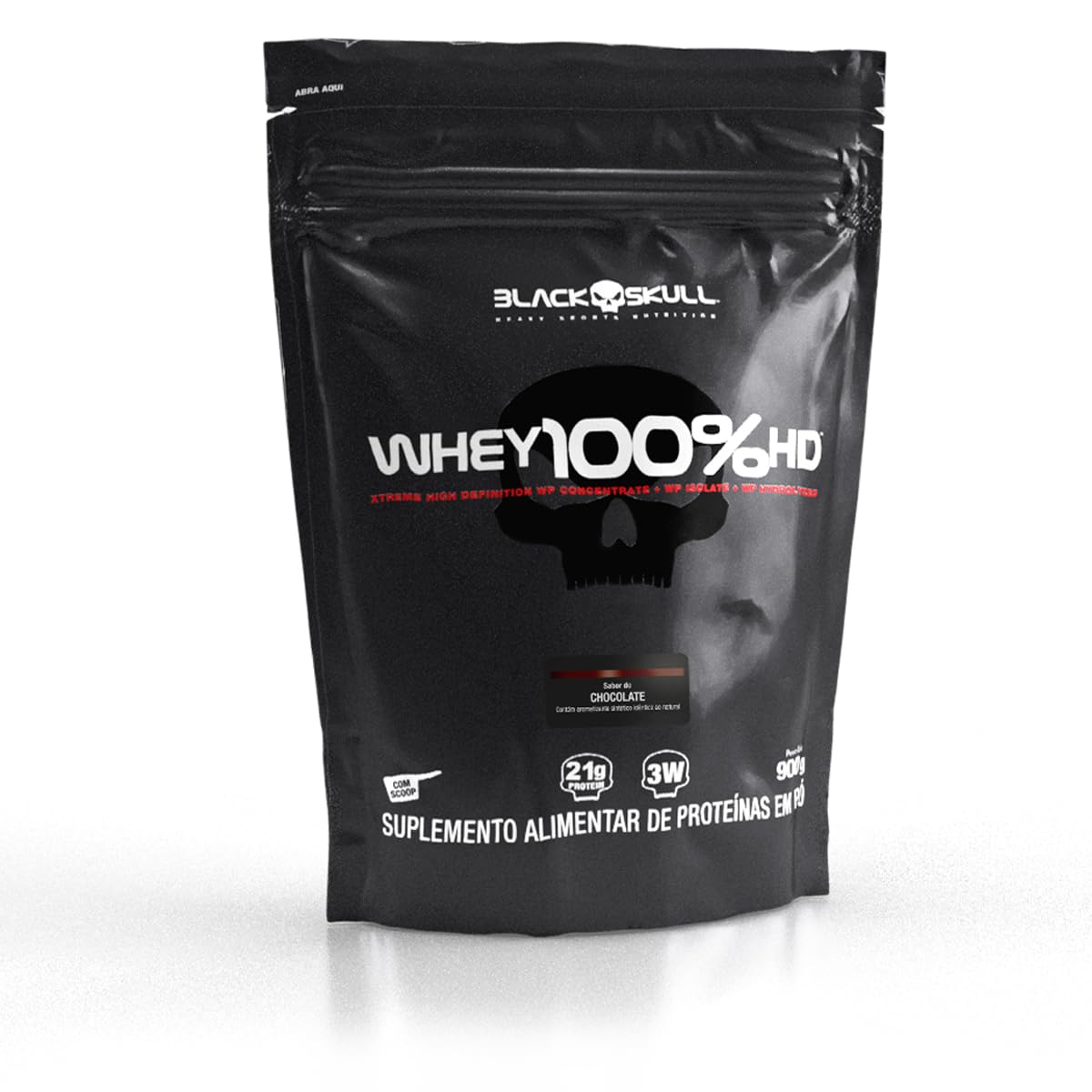 Refil Whey 100% Hd Chocolate 900G, Black Skull