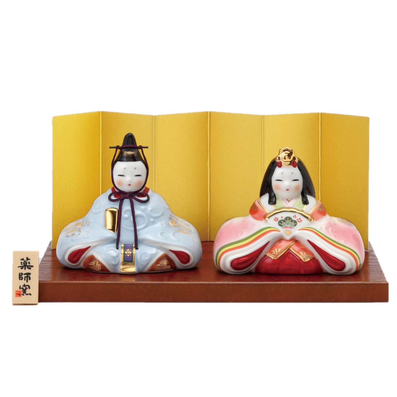 Amazon.co.jp: 薬師窯 桃の節句 ひな人形 染絵 内裏雛(家具調木目飾り