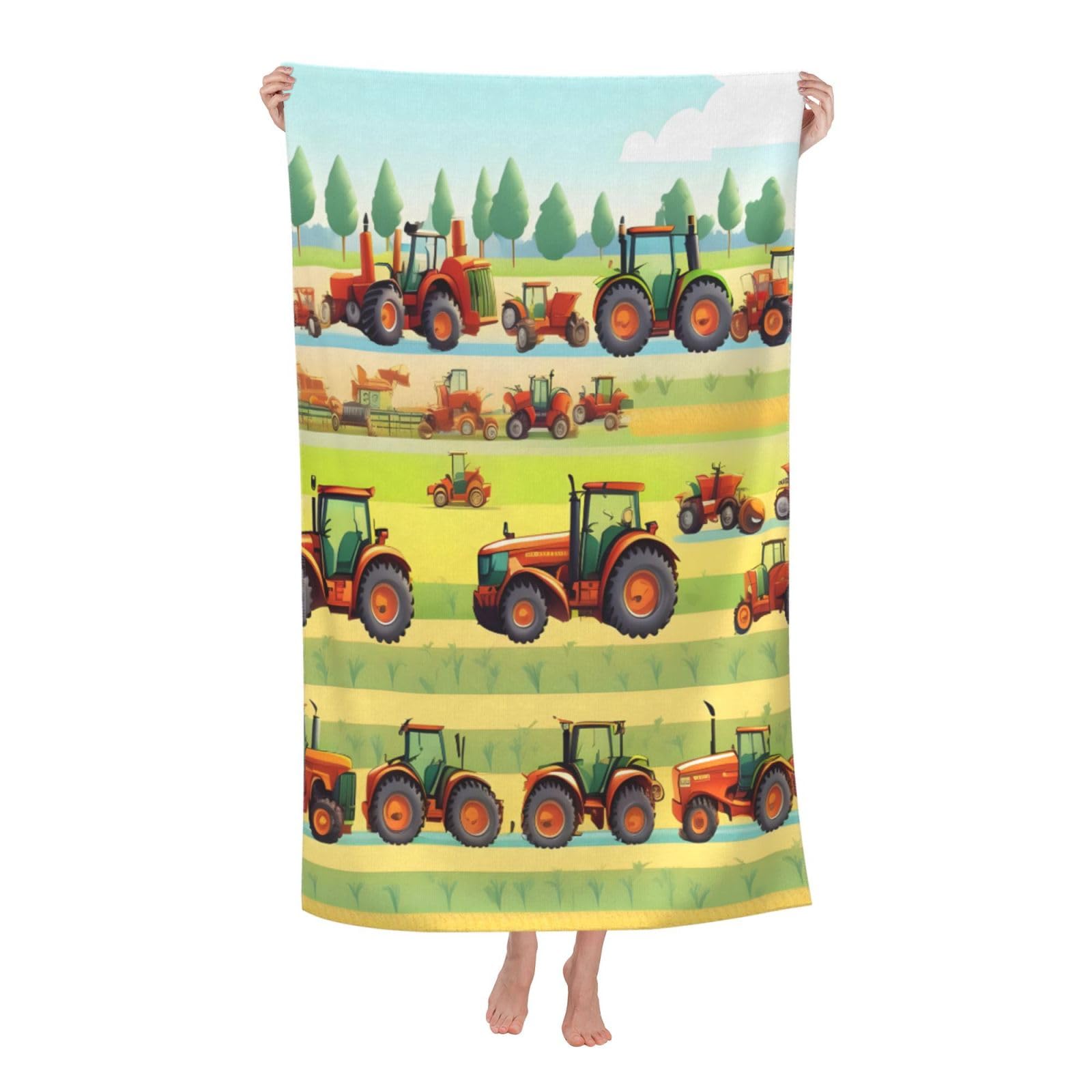 NImongt Tractor Farming Print Oversized Adult Beach Towel For Travel Weekend Getaways Festivals Camping Trips