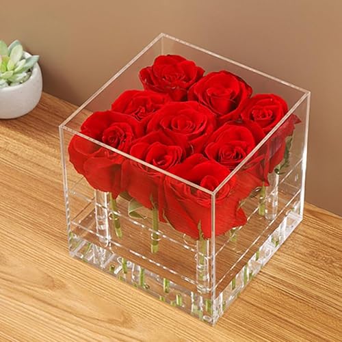 Miniatura 5 de Cabilock Caja acrílica para agua, soporte para macetas de 9 agujeros, caja eterna, con forma cuadrada, florero de arreglos florales para decoración