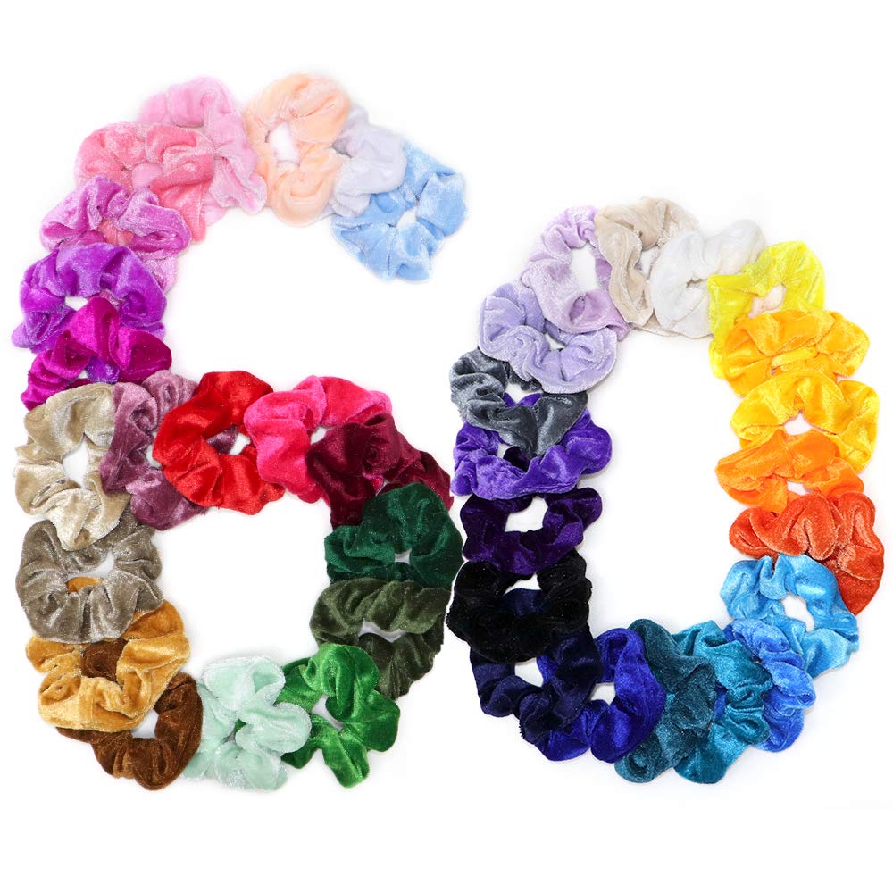 Vcostore 60Pcs Hair Scrunchies Colorful Velvet Set, Elastics Hair Bands for Fashion Women Girls Hair Accessories- Great Gift for Christmas
