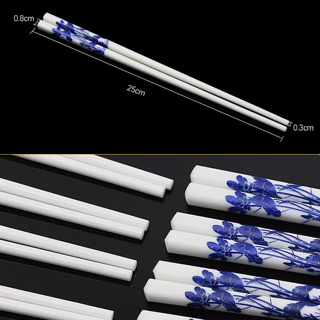 Coffret Cadeau de Baguettes en Porcelaine Bleue et Blanche de qualité supérieure avec boîte, 10 Paires de Baguettes réutilisables en céramique osseuse de Haute (Q)