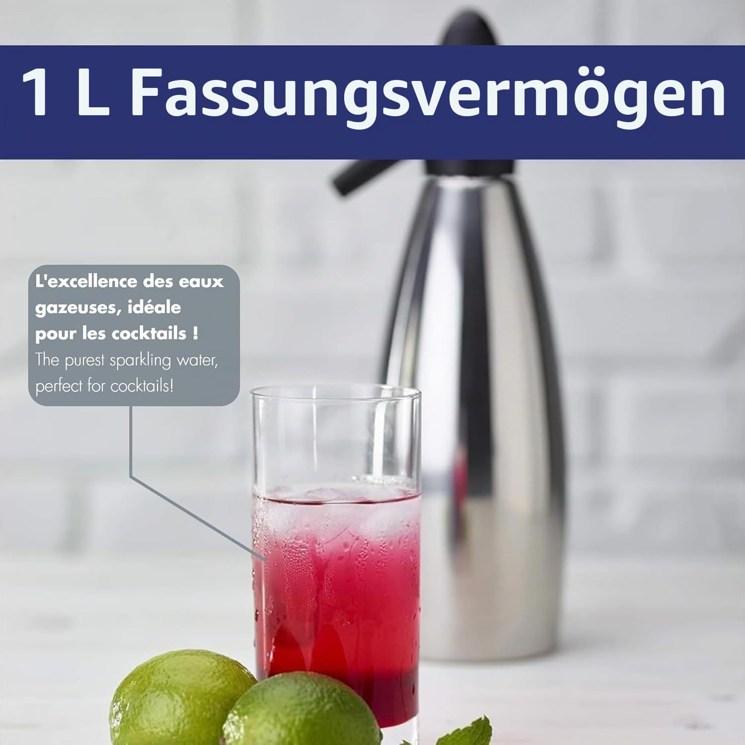 Sodaflasche, Professionelle Legierung Siphon Seltzer-Siphon Mit Druckminderer Für Saft Getränke Cocktail 1 L Silber