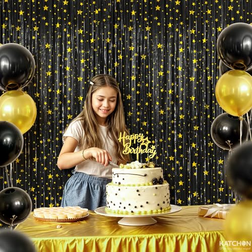 Image of KatchOn, XtraLarge Black Streamers, Pack of 2 | Star Fringe Backdrop for Black Birthday Decorations | Star Tinsel Backdrop for Prom Send Off Decoration Grauation Backdrop Graduation Decorations 2026