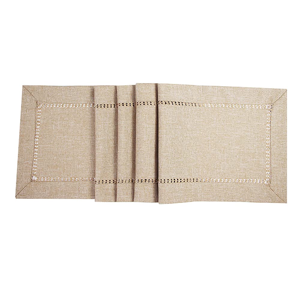 Handmade Hemstitched Natural Rectangle Lace Table Runners, Dining Festival Holiday Party Decoration Lace Buffet Table Runner Tablecloth (Beige, 2PCS)