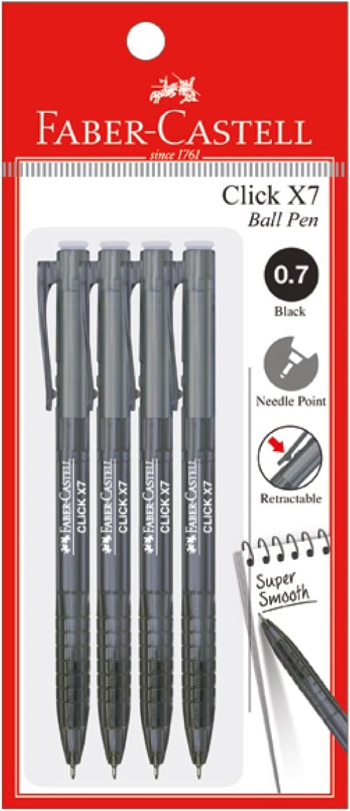 FaberCastell Click X Ball Pen Pack of 4 (0.5/0.7mm Black/Blue/Red