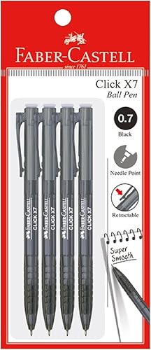 Faber-Castell Click X - Paquete de 4 bolígrafos (0.50.028 in - negroazulrojo) - Supersuave, agarre cómodo, resistente al agua, desarrollado con