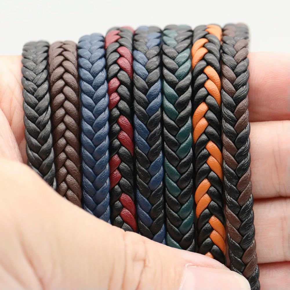 Pleciony sznur skórzany, 6 mm 2 m wielokolorowy pleciony sznurek ze sztucznej skóry do tworzenia bransoletek z naszyjnikiem DIY