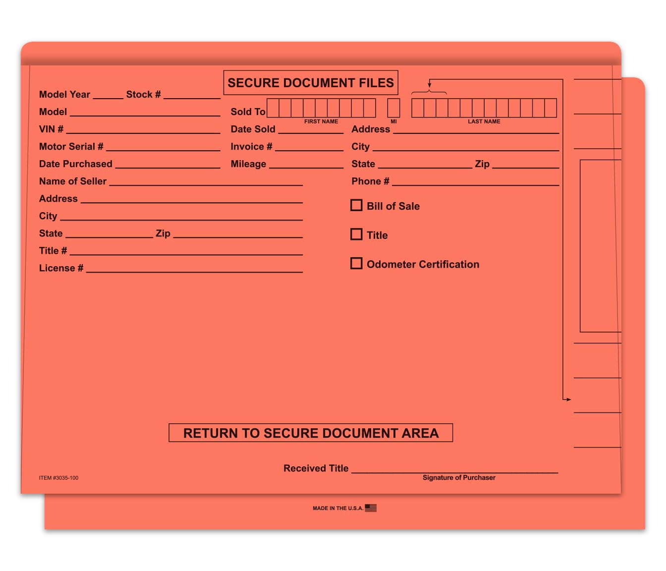 File Right Color Code Deal Jackets for Auto Dealers – Vehicle Deal Jackets with Pre-Printed Sale Info, 10-Point Stock, Top-Opening Car Sale Document