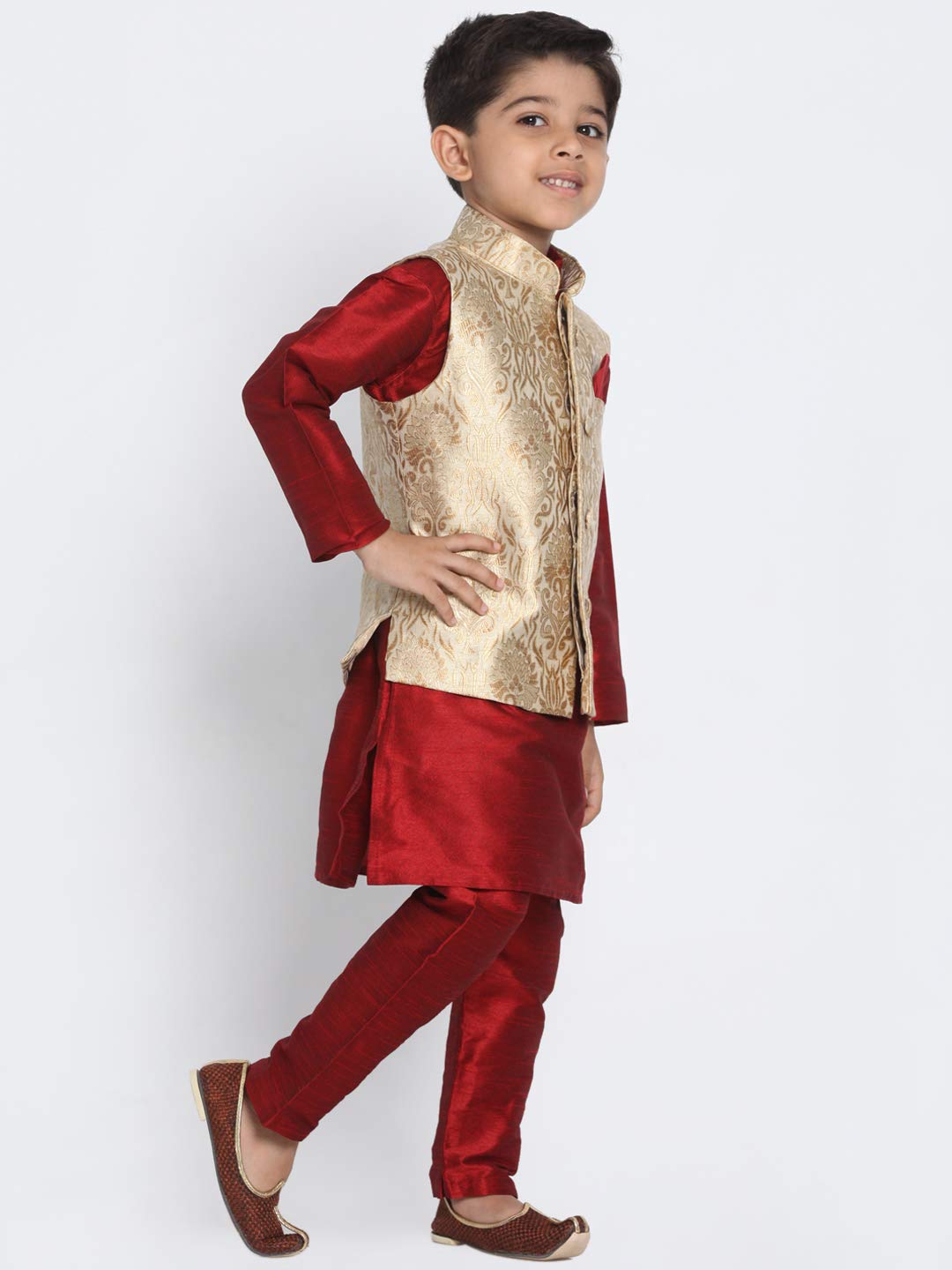 Jbn Creation Vastramay Boy's Cotton Silk Blend Nehru Modi Jacket Kurta And Pyjama Set_Vasnbj024Rgnbkma001Npma_20