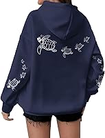Lubpow Women's Cute Sea Turtle Oversized Hoodie - Aesthetic Ocean Graphic Fleece Sweatshirt Pullover Tops