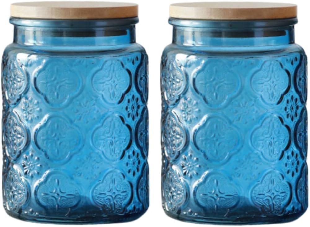 Amazon｜ANSQU ブルーガラスキャニスター 2個パック ヴィンテージ