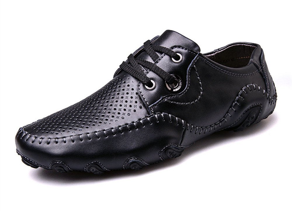 BIFINI Men's Breathable Top Layer Leather Soft Loafers Boat Shoes Lace Up