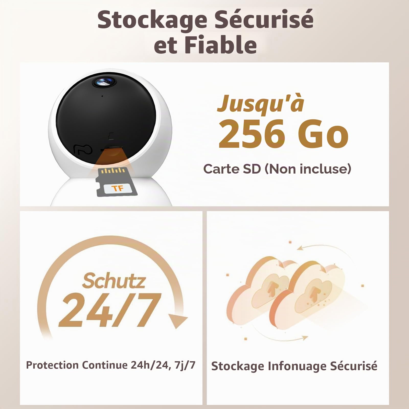Alaga Caméra de Surveillance Intérieure 2K, Détection AI Humain & Animal, WiFi 2.4/5GHz, Rotation 360°, Vision Nocturne, Audio Bidirectionnel, Alexa & Google, Carte TF 64Go