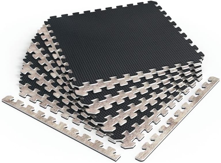 Décor by NÖRSK Reversible Interlocking Faux Wood Foam Floor Tiles, 24 X 24 X .47", 8-Pack, 32 Square Feet, Driftwood/Black