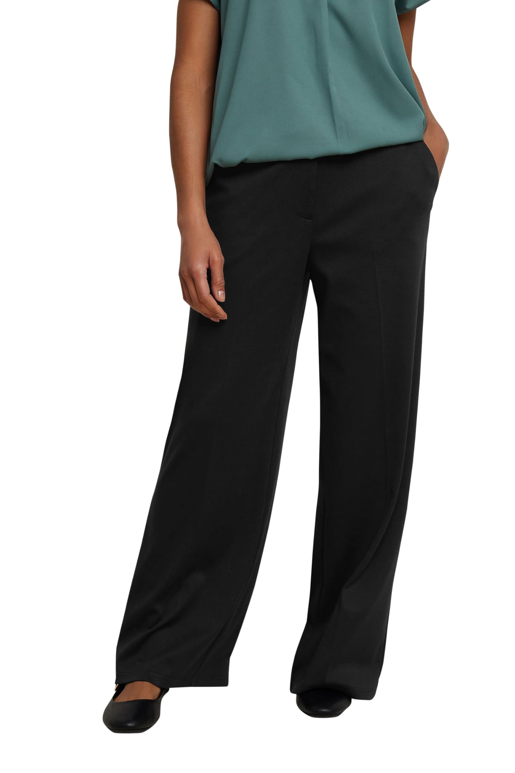 M&Co Women's Black Ponte Wide Leg Trousers